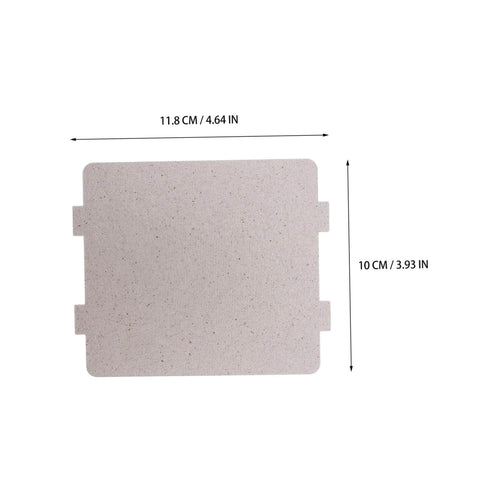 Dimensioned view of a cuttable mica sheet from 10 pack for microwave oven heat insulation and waveguide cover.