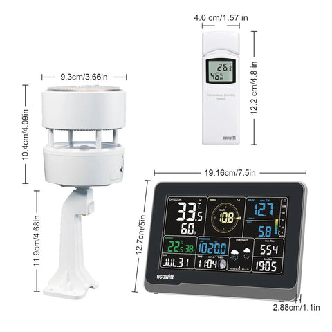 Weather Station Kit With 7.5 Inch IoT Display Console, Outdoor Sensor Array And WN32 Thermometer And Hygrometer, 915 MHz