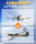 3 Channel RC Plane Spitfire Fighter Ready To Fly Warbird with 6 Axis Gyro, shown in flight with sky background.