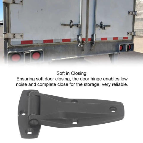 Built Tough 5.51 Inch Matte Black Zinc Alloy Soft Close T Strap Hinge No Slam Corner Bracket Heavy Duty No Nonsense Replacement Hardware For Indoor Cabinets And Toolboxes mounted on a truck door.