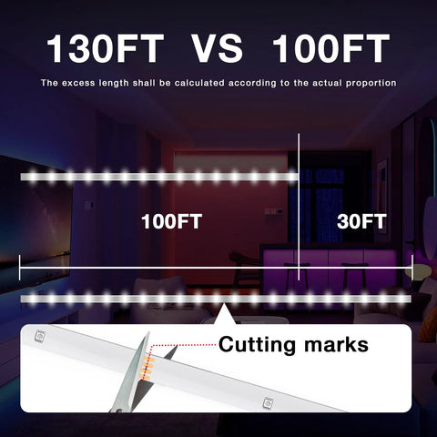 DAYBETTER RGB LED strip lights, 130 ft length with remote for bedroom/desk use.