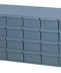 Gray Cold Rolled Steel 24 Drawer Storage Cabinet With Interlocking Drawers, Full Width Handles, And Easy Glide Runners For High Density Small Parts, Beefy Heavy Duty Metal Organizer 19 Inch Wide 11 Inch High 36 Inch Long.