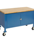 Hardcore Mobile Workbench With Padlockable Steel Security Cabinet And Real Maple Butcher Block, featuring grease swivel casters.