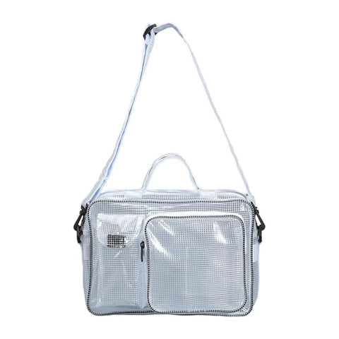 Rugged Antistatic Crossbody Bag For Engineers And It Crew To Slickly Haul Laptops And Cleanroom Gear Without Freaking Out About Static Spikes Or Temperature Swings On The Job, clear PVC, adjustable strap, front pocket.