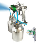Heavy Duty Dual Head Paint Spray Gun With High Pressure Feed, Massive Two Liter Tank, Precision 1.3 Mm Nozzle, Handheld Airbrush Sprayer, dual stainless steel tanks.