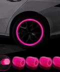 Glow In The Dark Tire Valve Cap Set For Cars, Motorcycles, And Bicycles, Universal Waterproof Noctilucent Valve Caps In Pink on car wheel