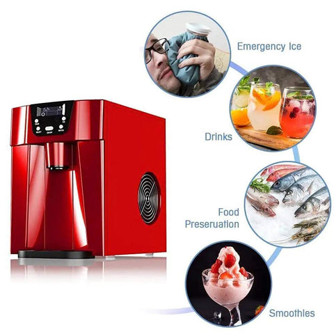 Hella Quick Countertop Ice Maker Machine With Dope Stainless Steel Build And 220V Power making ice for drinks and food preservation.