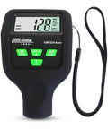 Car Paint Thickness Gauge With 0.1 Micron Resolution, Ready To Use Digital Coating Meter For Auto Inspections, Detects Fe, Al And Zn, Factory Calibrated, Fast Accurate Readings, Large Backlit LCD Display, Ideal For Bodywork Checks. black handheld gauge with wrist strap