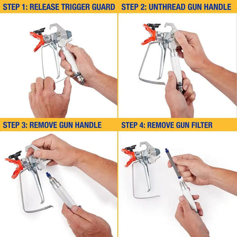Disassembly steps for Airless Spray Gun SG3 Pro Kit For Heavy Duty Coatings 3600 PSI Four Finger Trigger With Safety Lock