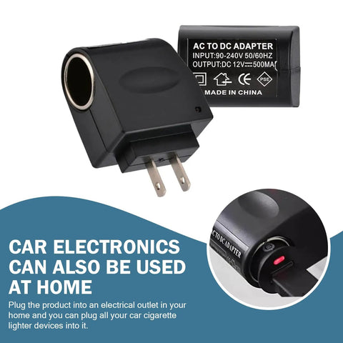 Dead Set Reliable 220V AC To DC Power Converter Waterproof Flame Retardant Cigarette Lighter Adapter Plug In And Roll Car Home Transformer showing plug and output.