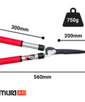 Beast Hedge Shears With Patented Gearing Technology, aluminum handles, SK5 steel blades, 22-inch garden clippers with dimensions.