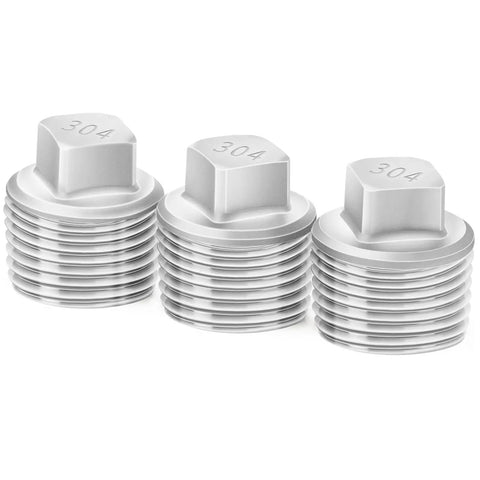1-1/2 Inch NPT Male Outer Square Head Socket Pipe Plug Fittings, 304 Stainless Steel Thread Adapters, Heavy Duty 3 Pack