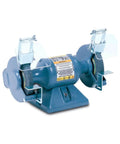 Badass Heavy Duty Dual Wheel Bench Grinder With Built In Water Trough And Illuminated Eye Shields Industrial 8 Inch showing grinding wheels and eye shields.
