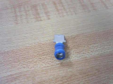 Close-up of Tab Terminals Pack of 100, 16-14 AWG PIDG BRBV250T with blue insulation for secure wire connections.