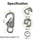 Rugged 3 Inch Carabiner Keychain Clip With Dual Locking Design And Tungsten Steel Spike Multi Tool For Camping Hiking Fishing And Outdoor Survival Gunmetal Finish showing size specifications.