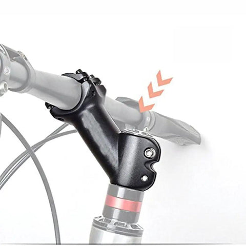 Dope 45 Degree MTB Stem 90mm Aluminum Alloy 31.8mm Bar Clamp Lightweight Hollow Design Four Bolt Clamp For Mountain Bike Road Bike BMX Fixie Cycling One Eighth Inch Steerer Black installed on bike handlebar.