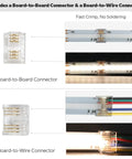 24V DC Color Changing RGBCCT Dotless COB LED Strip Lights DIY Friendly High Density 4200 LEDs RGBWW connectors shown