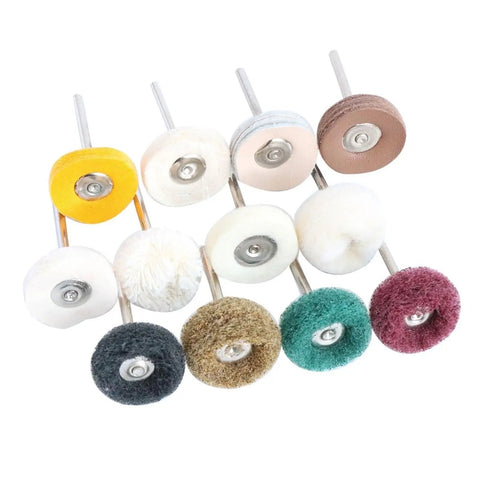 Versatile 1 Inch Wool Felt Grinding Sanding Head With Abrasive Buffing Wheel And 3mm Shank Thread Polishing Brush for fine detail work.