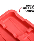 Close-up of red tool tray from Set Of 2 Flexible Tool Trays Organizer For Screws Nuts Bolts Non Magnetic With Grab And Go Handles Spill Proof Storage