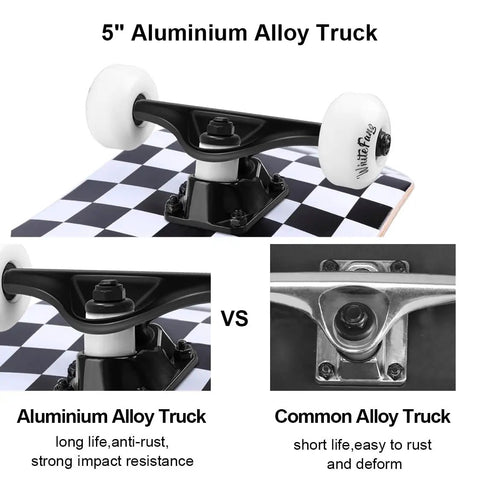 5-inch aluminium alloy truck of Beginner Friendly Complete Skateboard 31.75 Inch Long 7.88 Inch Wide Deck With 7 Layer Canadian Maple