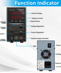 30V 5A Adjustable DC Bench Power Supply With 4 Digit LED Display function indicators and rear panel view