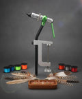 Fly Tying Vise With Adjustable Head For Precise Hook Holding Hardened Steel Bench Tool Compact Purple Desktop Vise For Pro Anglers And Weekend Hobby Tyers, side view