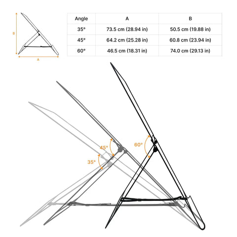 Two Pack Solar Panel Stand Mount With Adjustable Tilt Bracket For Foldable Panels, showing angles at 35 45 60 degrees.