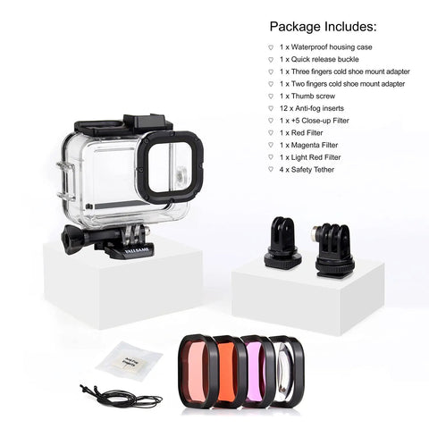 Waterproof Case With Dive Filters For GoPro Hero 8 Black Up To 196 Feet Deep 60 Meters Underwater Housing Kit For Action