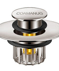 Tough As Nails Pop Up Tub Stopper With Integrated Hair Catcher And Fine Mesh Strainer, sleek stainless steel design.