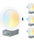 4 Pack 6 Inch LED Recessed Downlights With 5CCT Color Selectable 2700K To 6000K, 12W, Ultra Thin, Dimmable, White Trim, Junction Box