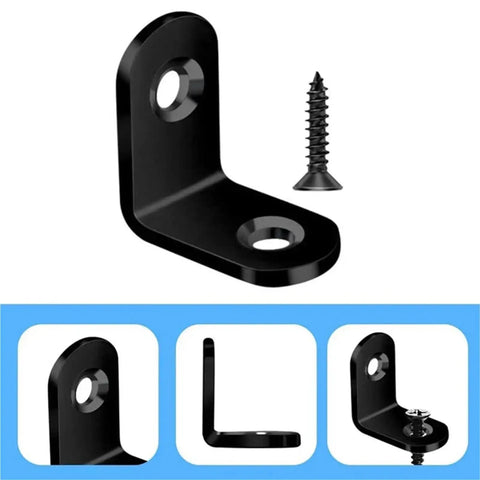 50 Pack Straight Up Tough Stainless Steel L Brackets Right Angle Heavy Duty Mounting Hardware With Screws For Wood Furniture Shelves And Wall Support Go To Reinforcement with black screw included.