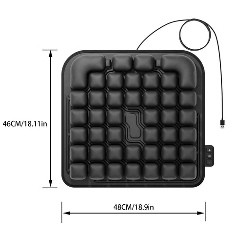Upgrade Your Ride With This Electric Inflatable Wheelchair Cushion That Kills Pressure Sores And Ulcers While You Sit All Day Long, top view, 46x48 cm, black air cell design.