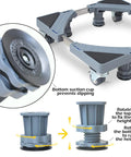 Adjustable Furniture Dolly With Four Dual Locking Wheels showing rotating height adjustment feature and non slip suction cups