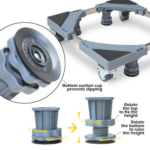 Adjustable Furniture Dolly With Four Dual Locking Wheels showing rotating height adjustment feature and non slip suction cups