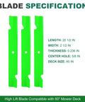 High Lift Lawn Mower Blades 3 Pack For 60 Inch Decks Fits Bad Boy Exmark Gravely Hustler Toro Titan Timecutter ZT60 CZT60 Elite