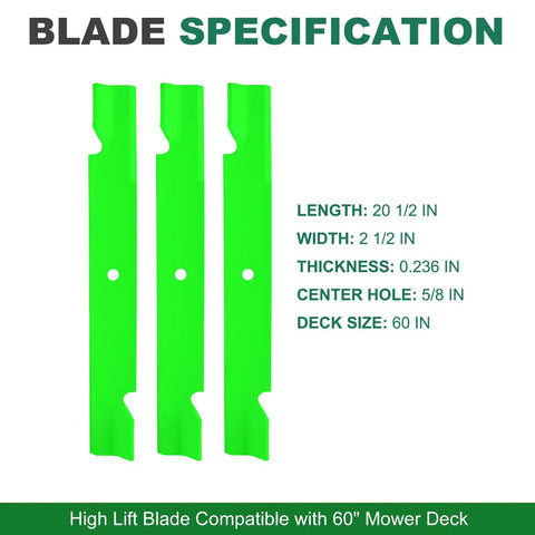 High Lift Lawn Mower Blades 3 Pack For 60 Inch Decks Fits Bad Boy Exmark Gravely Hustler Toro Titan Timecutter ZT60 CZT60 Elite