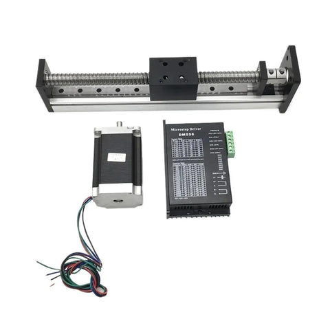 Straight Up Solid CNC Ball Screw Slide Table Motor Kit Plus Nema 23 Stepper And Dm556 Driver components on a table