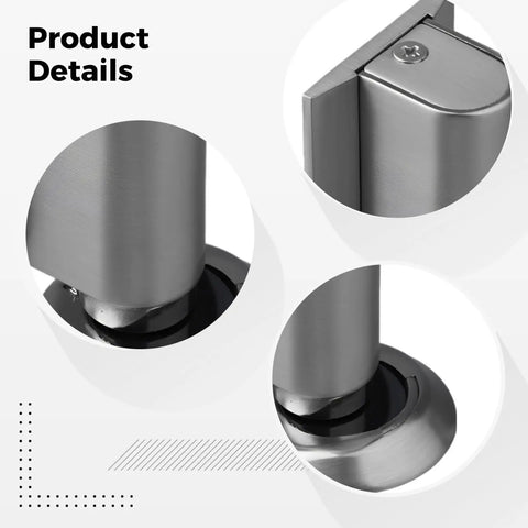 Super Heavy Duty Invisible Door Stopper With Strong Adhesive Or Screws For Solid Steel Zinc Alloy Hold Keeps Bedroom Doors Locked In Place Without Drilling Holes And Looks Sleek With Brushed Nickel Finish close-up product details showing brushed nickel finish and dual mount design.