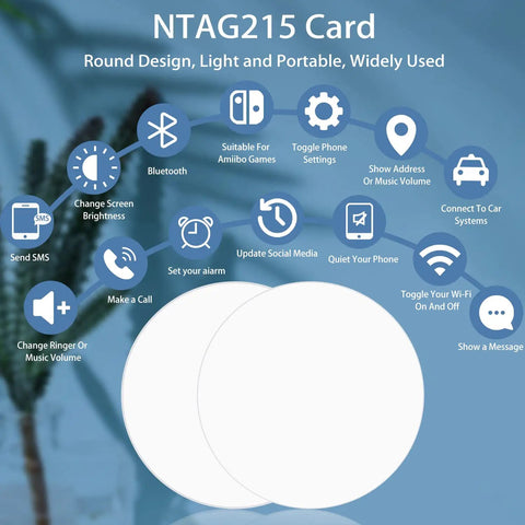 50 Pack White NFC Tags NTAG215 Coins With Adhesive Back Blank NFC Cards and Stickers for TagMo and NFC Enabled Devices