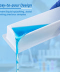 White PS single-channel reagent reservoir with blue liquid.