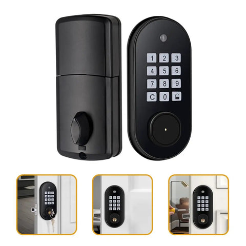 Hella Secure Slick Keyless Entry Door Lock With Electronic Keypad Deadbolt And Automatic Locking System in sleek black design.