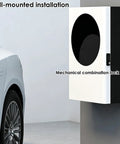 Heavy Duty Wall Mounted Outdoor EV Charger Storage Box With Key And Combo Lock shown on wall, featuring mechanical lock and sleek design.