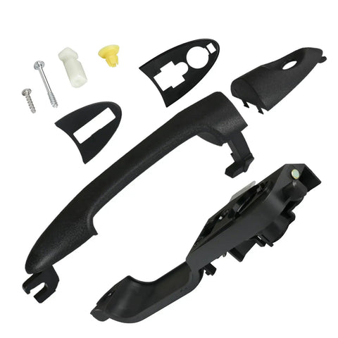 No Hassle Straight Swap Exterior Door Handle Repair Kit For 2000-2007 Ford Focus Driver Side complete with textured black parts.