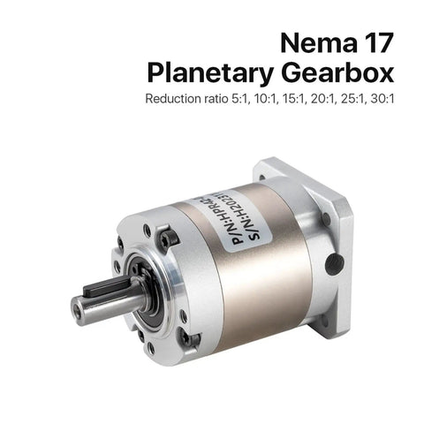 Premium NEMA 17 Planetary Gearbox Speed Reducer With 5 Millimeter Input Shaft showcasing detailed design and reduction ratios for robotics.
