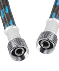 Six Foot Nylon Braided Airbrush Hose With Slick Zero Drip Airflow And Dual 1/8 Inch Ports Plus 1/8 Male To 1/4 Female Fitting ends close up