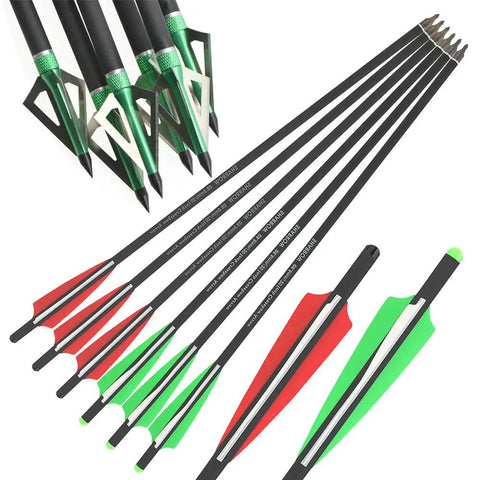 Carbon Crossbow Bolts Set 16 17 18 20 22 Inch With Screw In Broadheads For Hunting And Target Practice Low Hand Shock Consistent Flight Durable Arrows Red 20 Inch 12 Pack with broadheads and vanes displayed