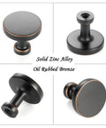 Top Shelf Round Oil Rubbed Bronze Cabinet Knobs 1 1/4 Inch Built Tough Rust Resistant Kitchen Hardware 30 Pack Including Mounting Screws For Quick DIY Refreshes And Smooth Everyday Grip, round knobs from different angles.