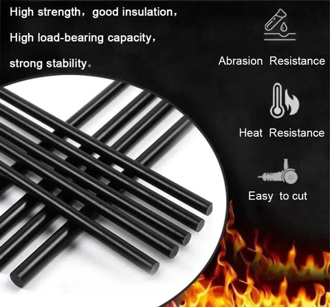 Four Pack Round Acetal Copolymer Rods Half Inch Diameter And Twelve Inch Length Black POM C Rods For Precision Machining And Non Marring Fixtures Built Tough High Strength And Wear Resistant black rods shown with abrasion and heat resistance
