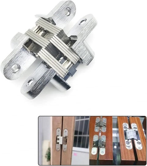 2 Pack Stainless Steel Hidden Door Hinges 180 Degree Concealed Folding Cross Hinges For Gates Doors Cabinets And Home Hardware