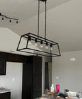 Modern Black Farmhouse Kitchen Island Light Chandelier With Industrial Open Frame 5 Light Ceiling Fixture Above Island